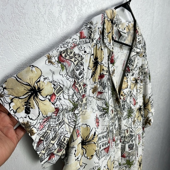 Cathy Daniels Floral Village Blouse Henley Button Down Short Sleeve Size 2X - Picture 5 of 9